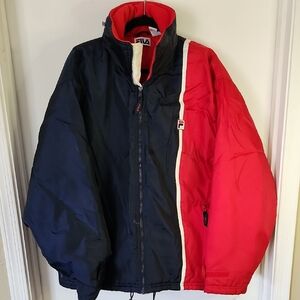 Fila Red and Blue Puffer Jacket with Athletic Design